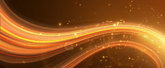 Fototapeta na wymiar Vector background. Bright glowing curve on dark, with light particles.