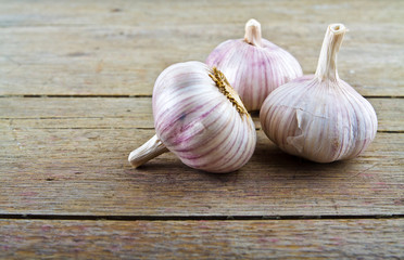 garlic on wooden table