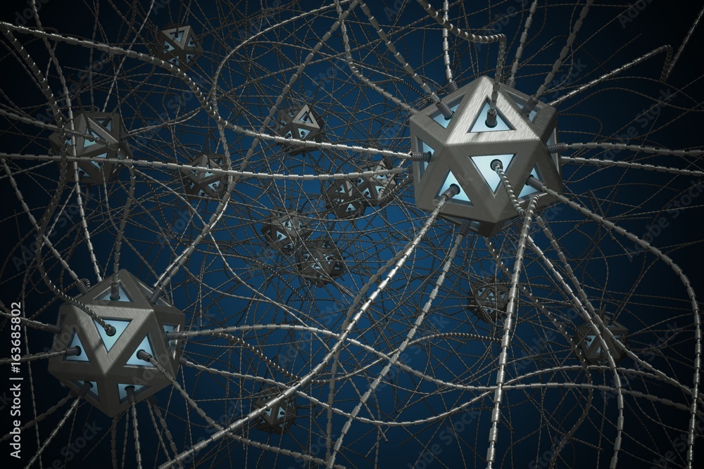 Poster ai and nano technology concept. 3d rendered illustration of artificial neural network.