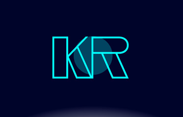 kr k r blue line circle alphabet letter logo icon template vector design