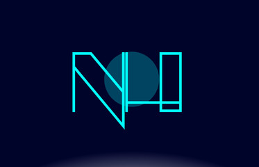 nh n h blue line circle alphabet letter logo icon template vector design