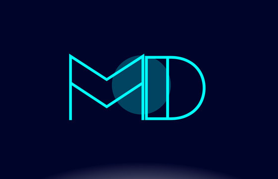 md m d blue line circle alphabet letter logo icon template vector design
