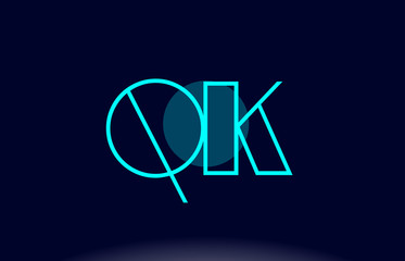 qk q k blue line circle alphabet letter logo icon template vector design