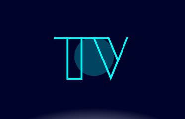 tv t v blue line circle alphabet letter logo icon template vector design