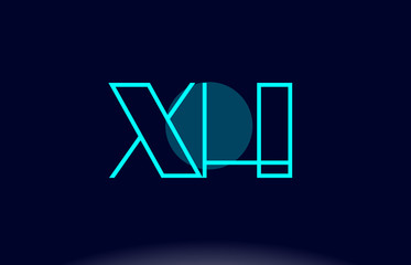xh x h blue line circle alphabet letter logo icon template vector design