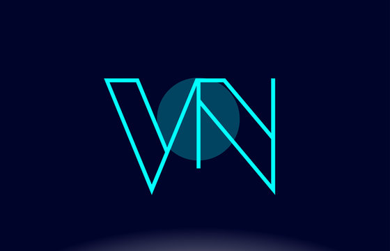 vn v n blue line circle alphabet letter logo icon template vector design