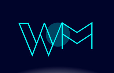 wm w m blue line circle alphabet letter logo icon template vector design