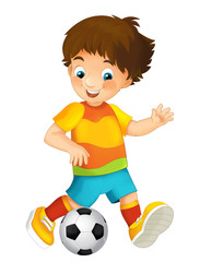 Cartoon boy playing football - sport activity - illustration for children