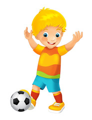 Cartoon boy playing football - sport activity - illustration for children