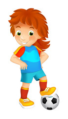 Cartoon girl playing football - sport activity - illustration for children