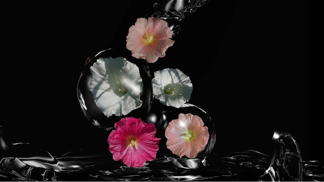 Blumen umhüllt von Wasser, 3d Illustration