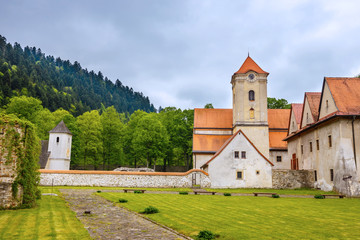 Fototapeta premium Famous Red Monastery called Cerveny Klastor in Pieniny mountains, Slovakia