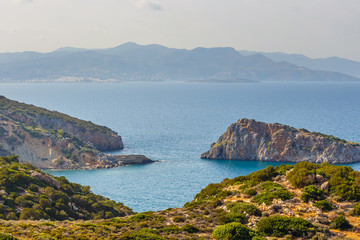 Fototapeta premium Beautiful greek seascape at sunny day. Place of north Crete, east of Agios Nikolaos