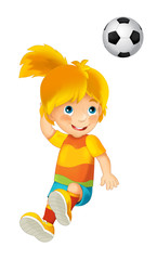 Cartoon girl playing football - sport activity - illustration for children