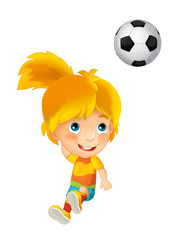 Cartoon girl playing football - sport activity - illustration for children