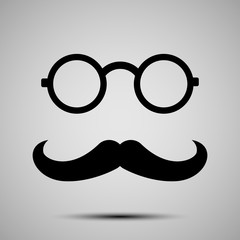 Round Glasses and Retro Style Mustache Silhouette Isolated