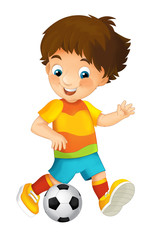 Cartoon boy playing football - sport activity - illustration for children