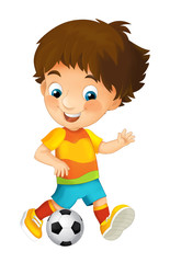 Cartoon boy playing football - sport activity - illustration for children
