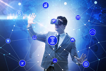 Businessman in smart office concept with vr