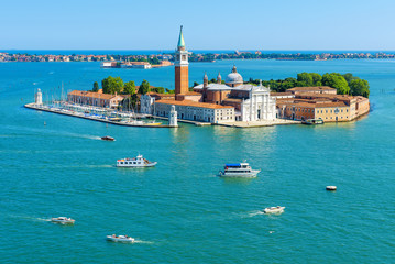 Fototapeta na wymiar Scenic aerial view of San Giorgio Maggiore island in Venice, Italy