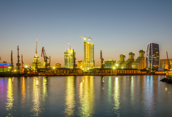 Fototapeta na wymiar Night view of sea port in Baku Azerbaijan