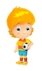 Cartoon boy playing football - sport activity - illustration for children