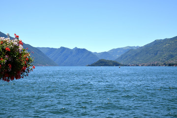 Mediterranean landscape in Italy, Lake Lecco and rocky mountains