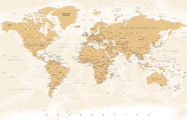 Fototapeta na wymiar Vintage Golden World Map - Vector Illustration