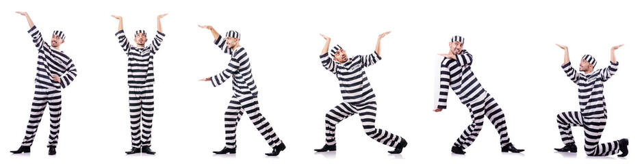 Convict criminal in striped uniform