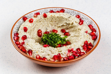 Arabic food Hummus with pomegranate