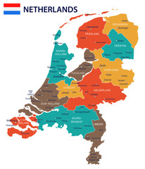 Netherlands - map and flag – illustration - obrazy, fototapety, plakaty