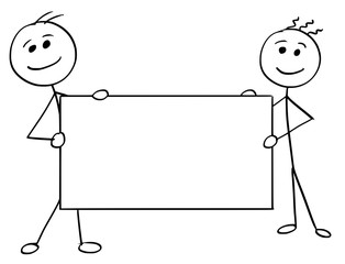 Vector Stick Man Cartoon of Two Men Holding a Large Empty Sign