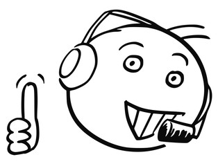 Obraz premium Vector Stick Man Cartoon of Male Customer Support Service Representative Call Center Thumb Up