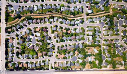 Subdivision seen from above with perfect streets and trees