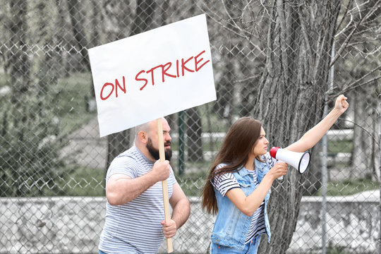 Young people on workers strike outdoor