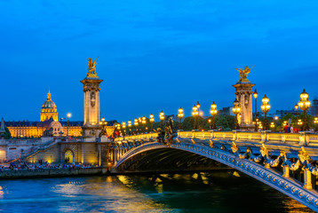 Fototapeta na wymiar Pont Alexandre III (Alexander the third bridge) over river Seine in Paris, France
