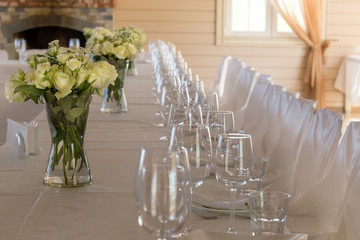 Elegantly decorated table in the banquet hall