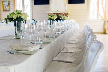 Elegantly decorated table in the banquet hall