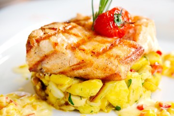 Grilled salmon closeup