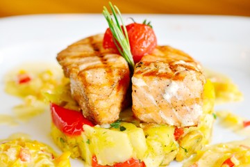 Grilled salmon steak