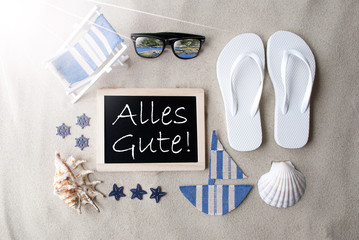 Sunny Blackboard On Sand, Alles Gute Means Best Wishes