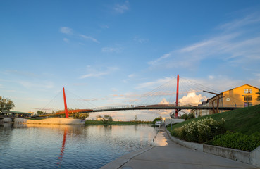 Fototapeta premium Jelgava, Bridge. New pedestrian cable-stayed bridge in Jelgava.