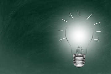 Light bulb on blackboard, idea, inspiration, with business and education concept