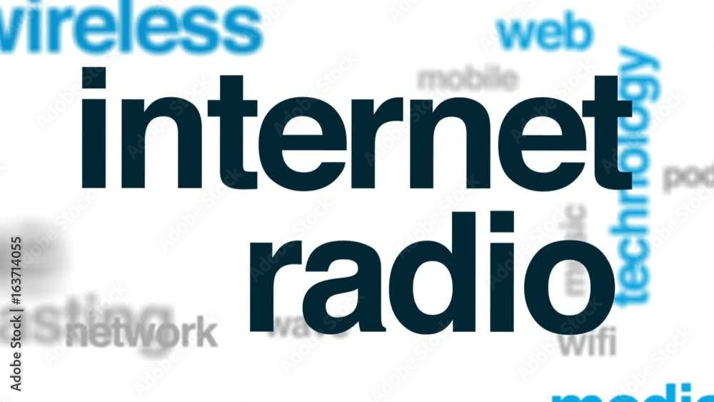 Aufkleber internet radio animated word cloud, text design animation.