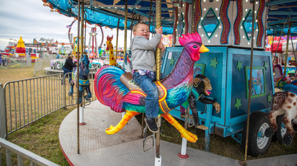 Cash Cotton enjoying a ride on a semi-creepy carousel