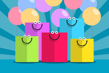 Colored shopping bags and smiles