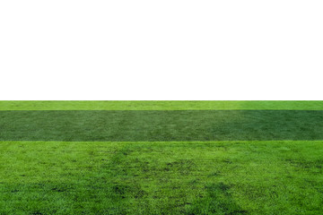 green fake grass  from outdoor artificial soccer field isolated in white background