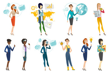 Fototapeta premium Business woman, stewardess, doctor profession set.