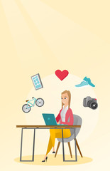 Young caucasian woman shopping online.