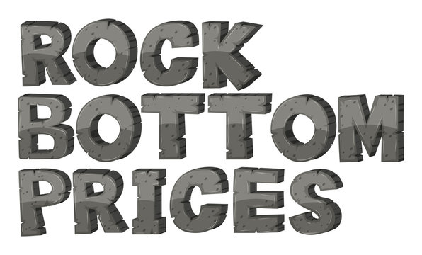 Font deisgn for phrase rock bottom prices